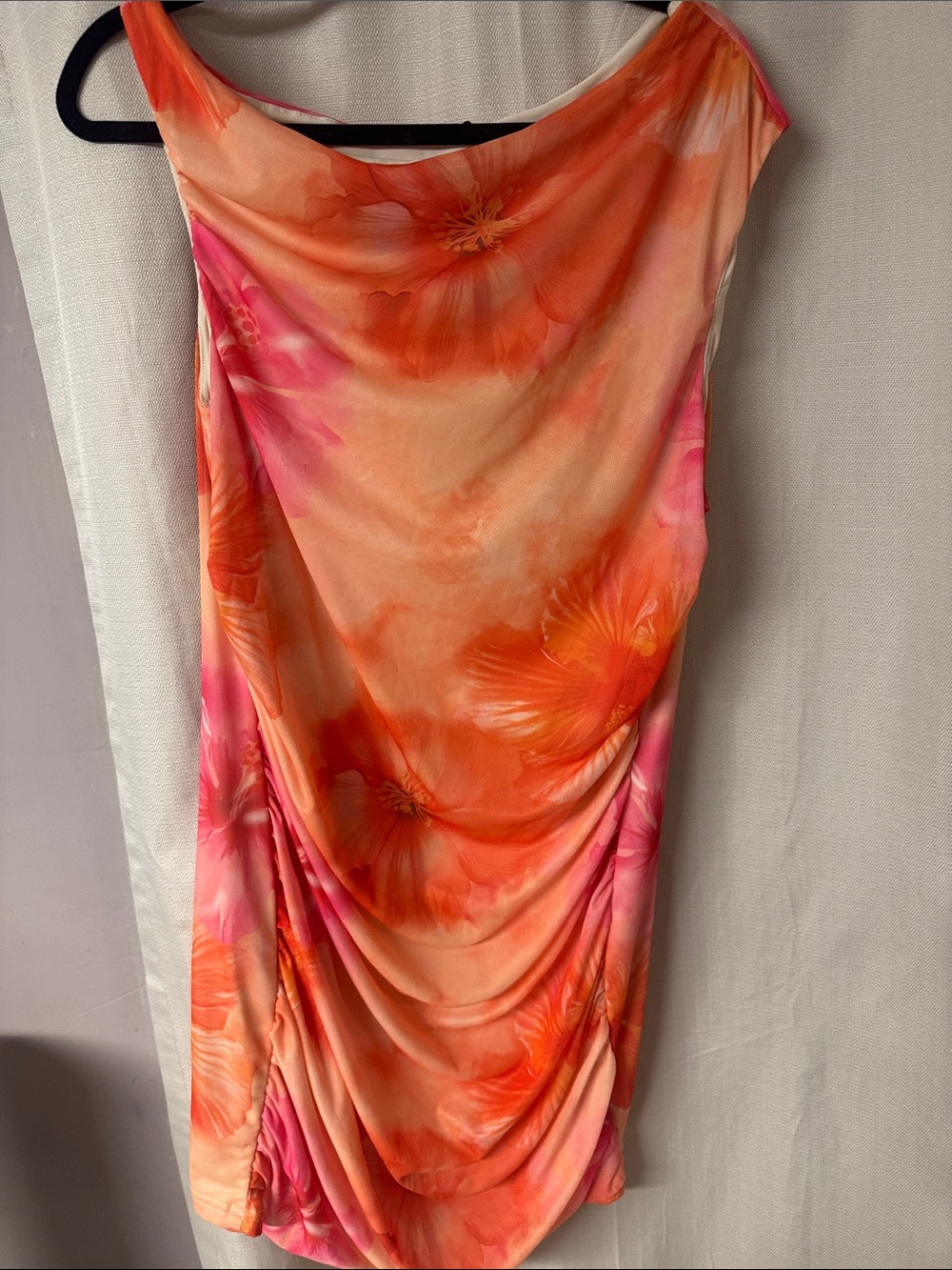 SHEIN Pink & Orange Floral Drape Mini Dress